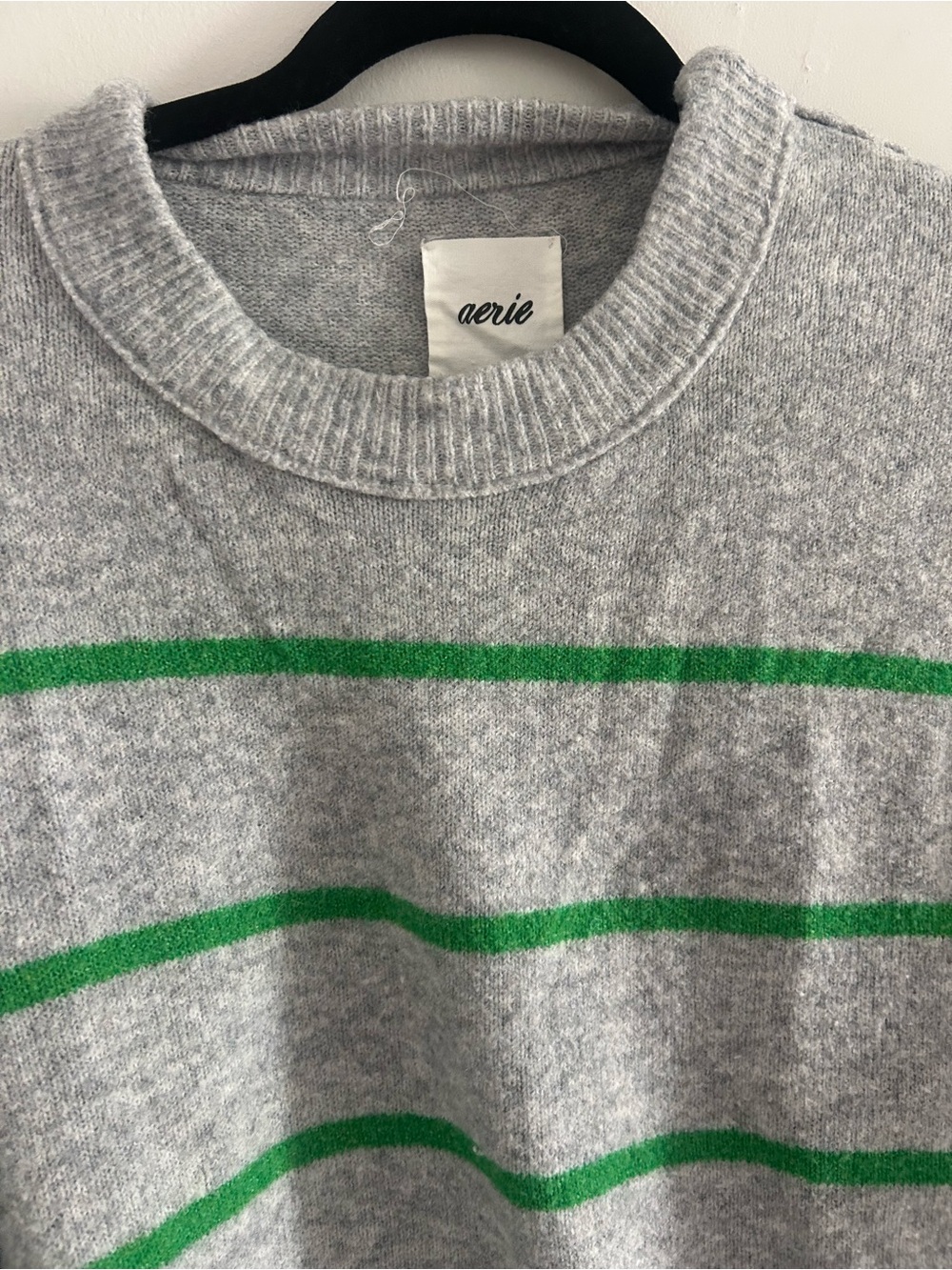 aerie Gray Crewneck Sweater with Green Stripe - Picture 4 of 8